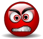 Red spherical icon with angry expression showing teeth, eyes, and eyebrows in multiple variations