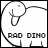 A 48x48 pixel animated buddy icon featuring a cartoon dinosaur with the text "RAD DINO" below it, displayed as two sequential frames in a contact sheet showing slight animation changes.
