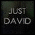 Animated sequence showing a dark background with 'JUST DAVID' text transitioning to two black-and-white group photos of people in outdoor settings.