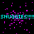 Animated digital artwork with cyan text repeating 'SNUGGIES!!!!' against a black background with scattered pink pixel fragments.