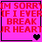 Pixelated red text on bright pink background with black heart symbols changing across four
