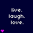 Dark blue background with white text 'live. laugh. love.' repeated across the image, accompanied by pink heart symbols in varying quantities and positions.