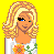 A 3x3 contact sheet of pixel art frames showing a blonde cartoon character, body parts, and text phrases on yellow background with gray transparency areas.