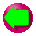 Green arrow-shaped icon with pink circular background in five showing directional rotation and partial visibility changes