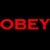 Red pixelated text and a monkey head outline on black background, with 'OBEY THE' above and 'MONKEY' below the icon.