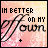 A 3x3 contact sheet of nine animated frames showing a pink and orange gradient background with the text "IM BETTER ON MY OWN" in pixelated font, where the word "BETTER" alternates between black and red across frames.