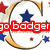 Four circular badges with golden borders display text over a starry background; red, blue, and green stars surround the badges.