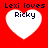 Red background with four white heart shapes, each containing 'Lexi loves Ricky' text in dark blue pixelated font.