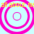 Four pink concentric circle patterns on a light blue background with yellow text reading 'all about me' repeated across the image.