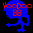 Pixelated blue figure with red 'Voodoo' text and '88' symbol on black background, showing animation changes across frames.