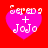 Four identical pink heart-shaped icons with white text 'Serena + JoJo' on a red background, arranged in a