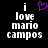Pixelated text reads 'i love mario campos' with a purple heart symbol above the 'i' on the left side of the image.