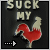 Animated contact sheet of a 10-frame sequence showing a rooster icon with changing arrow indicators and text "SUCK MY" on a dark background.