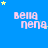 Blue background with repeated 'bella nena' text in pink pixelated font and scattered yellow and light blue stars.