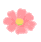 Six pixelated pink flowers with yellow centers arranged in two on a gray background, each flower showing slight variations in petal shape and color intensity