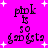 Pixelated text on a bright pink background with white starbursts, displaying 'plok is so gangsta' in four identical
