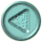Two side-by-side circular icons with teal borders showing a play button animation sequence on gray background.