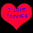 Two red heart shapes with blue text reading "I LOVE TomM64" on a black background, displayed side-by-side.