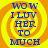 Yellow and orange spiral background with blue text reading "WOW I LUV HER TO MUCH" in four identical