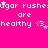 Pixelated text repeats 'ugar rush' and 'are healthy <3' on a bright pink background with scattered white stars.