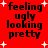 Red background with black text reading 'feeling ugly looking pretty' and white star shapes scattered across the image.