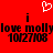Red background with white pixelated heart above black text reading 'i love molly 10/27/08' repeated twice horizontally.