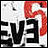 Pixelated icon with black text 'EVE' on white background, red stylized symbol in top-right corner.