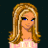 A 48x48 pixel animated buddy icon featuring a blonde cartoon girl with blue eyes, displayed in a contact sheet layout with text elements on a cyan background.