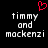 A black background displays two identical pixelated text blocks reading 'timmy and mackenzi' with a red pixelated heart symbol above the left block.