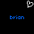 White pixelated heart symbol above two blue 'brion' text instances on black background.