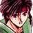 Pixelated anime-style character with dark red hair and green clothing on left, black background with white text "Anime IM" and signature "cDm" on right.