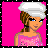 Pixel art contact sheet of a female character in pink and white attire with text "Jeanie" on a bright pink background, arranged in 2x2 grid frames showing full body, torso, legs, and name display.