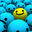 A yellow smiley face icon with black eyes and mouth, surrounded by blue pixelated shapes, with the text 'Be yourself' appearing in the lower right.