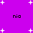 Purple background with scattered white pixelated stars and four instances of the text 'nia' in black pixelated font.