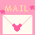 Pixel art of Minnie Mouse in a red polka-dot dress with white gloves, emerging from an envelope on the right side of a pink background.