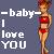 Pixelated icon with text "-baby- I love YOU" on left and a figure in red bikini on right against dark blue background.