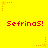 Yellow background with red text "Sefrina!" repeated in two , surrounded by orange star-shaped pixel clusters