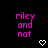 Pixelated pink text 'riley and not' on black background with white heart and downward arrow symbols, some elements animated.