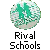 Animated icon with green and white globe background showing sequential character poses and groupings beneath "Rival Schools" text.