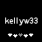 Pixelated text 'kellyw33' appears above five heart symbols on a black background, with the third heart changing from white to gray between two states.