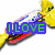 A yellow cartoon character with a red and blue striped body appears in three different text overlays: 'ILOVE', 'JOLLY', and 'RANCHERS'.