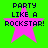 Four identical pixelated images of a pink star with 'PARTY LIKE A ROCKSTAR!' text on a bright green background, arranged in a