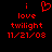 Red pixelated text and symbols on black background with one frame showing a heart symbol above 'i love twilight 11/21/08'