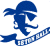 Blue pixelated mascot icon with flowing hair and a banner reading "SETON HALL" on white background.