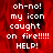 Red background with white pixelated text reading 'oh-no! my icon caught on fire!!!!! HELP!' in a