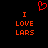 Red pixelated text and heart symbol on black background, with 'I LOVE LARS' repeated twice.