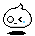 Pixelated white cartoon head with single large eye, squinted eye, blue square on cheek, and black base; two variations show different base shapes.