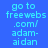 Pixelated text 'go to freewebs.com/adam-aidan' displayed across four colored quadrants with cyan lettering.