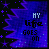 Six display a blue starburst background with 'MY life GOES ON' text in varying styles and colors across the