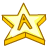 Animated contact sheet of seven star-shaped AIM buddy icons with a yellow 'A' symbol, showing frame-by-frame animation changes in the central letter and star highlights.